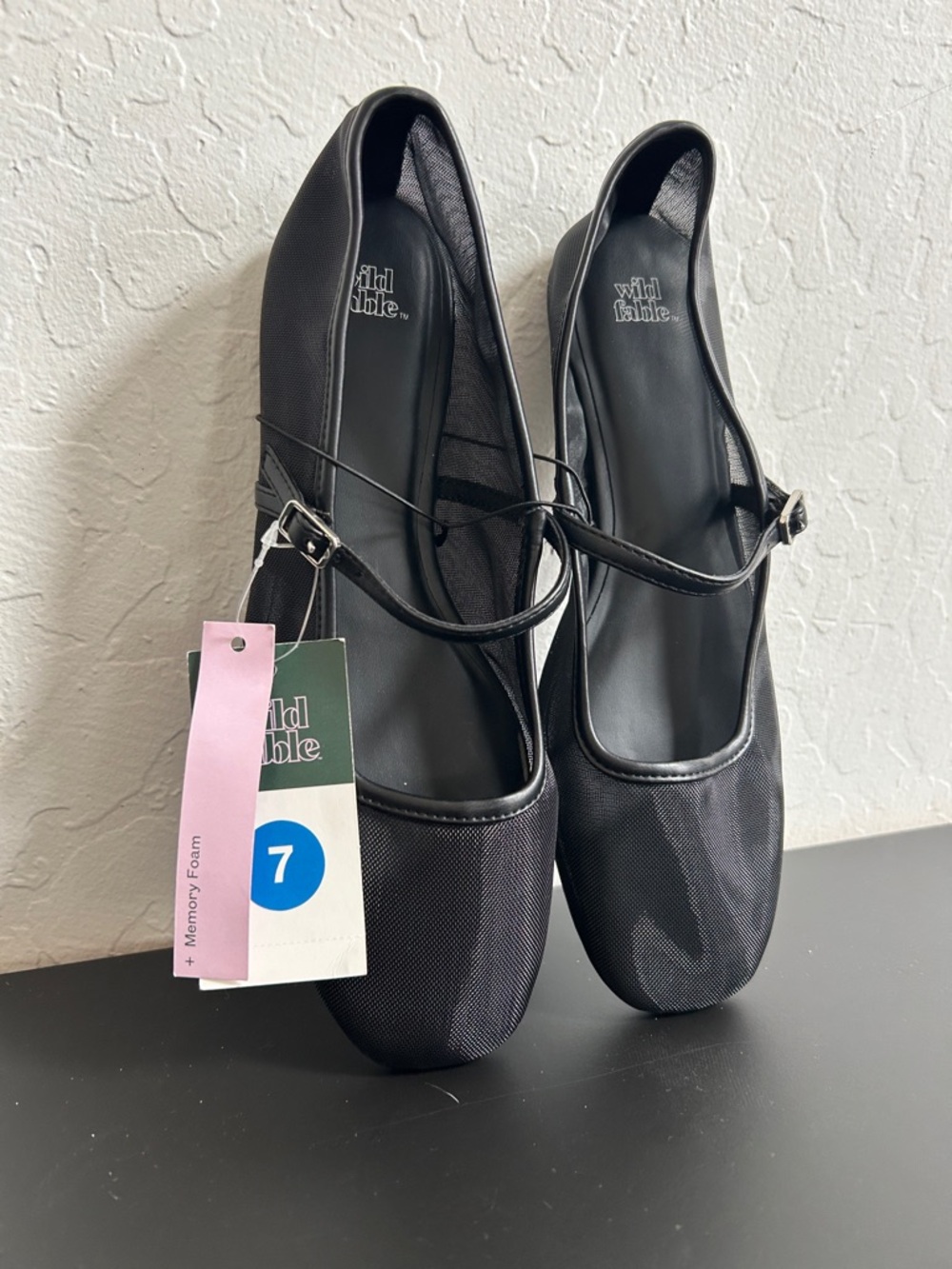 NWT Women’s Wild Fable Black Mesh Mary Jane-Style Flats with Memory Foam Size 7